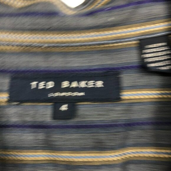 Ted Baker London vertical stripe navy and tan button down dress shirt cotton XL - Picture 7 of 15